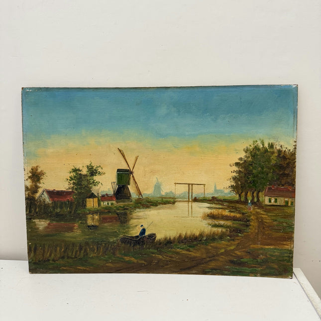 Original Harbor Scene Oil Painting "Green Bush" Detailed Art Holland Art Shop