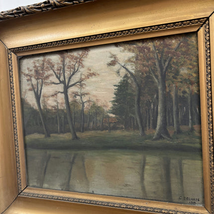 1914 Antique Landscape Oil Painting "Row Of Trees" Dutch Artwork Holland Art Shop