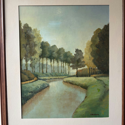Original Landscape Oil Painting "Meandering River" Vintage Artwork Holland Art Shop