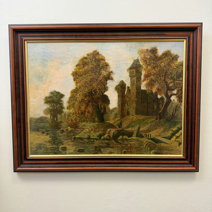 Original Landscape Oil Painting "Stone Castle" Handcrafted Large Art Holland Art Shop