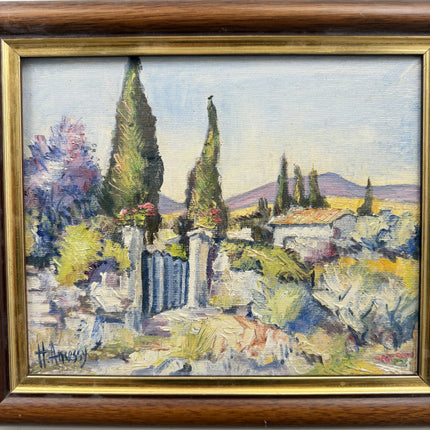Elegant Landscape Oil Painting "Cypress Trees" Rustic Small Artwork Holland Art Shop