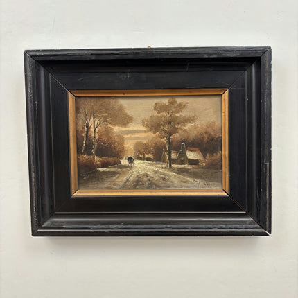 Classic Winter Landscape Oil Painting "Snowy Road" Expressive Small Artwork Holland Art Shop