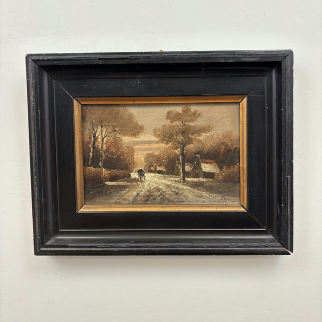 Classic Winter Landscape Oil Painting "Snowy Road" Expressive Small Artwork Holland Art Shop