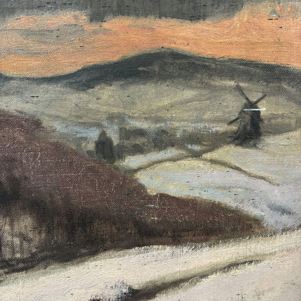 19th Century Antique Winter Landscape Oil Painting "Snowy Hills" Large Art Holland Art Shop
