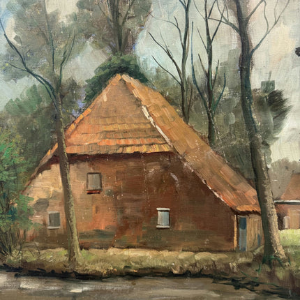 Detailed Farm Oil Painting "Thatched Cottage" Authentic Artwork Holland Art Shop