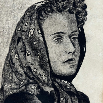 Elegant Portrait Drawing "Woman Head" Detailed Small Art Holland Art Shop