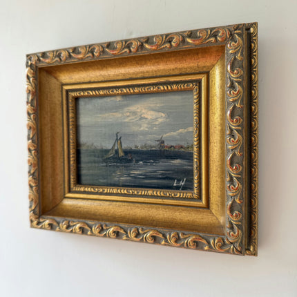 Timeless Seascape Oil Painting "Gilded Frame" Vintage Small Art Holland Art Shop