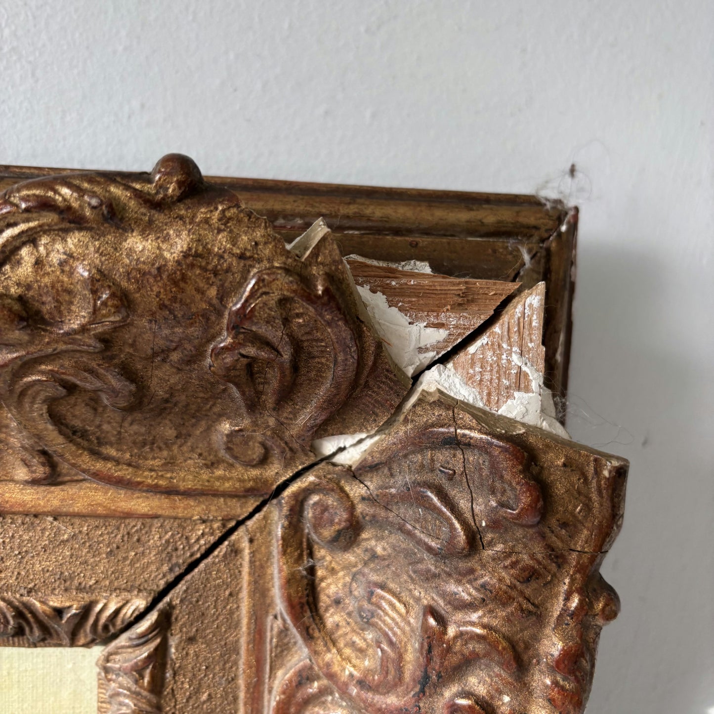 Antique Painted Village Cottage Trees Bridge Path Oil Painting Vintage Authentic