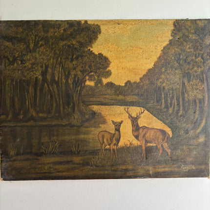 Handcrafted Animals Oil Painting "Pair Of Deer" Refined Small Art Holland Art Shop