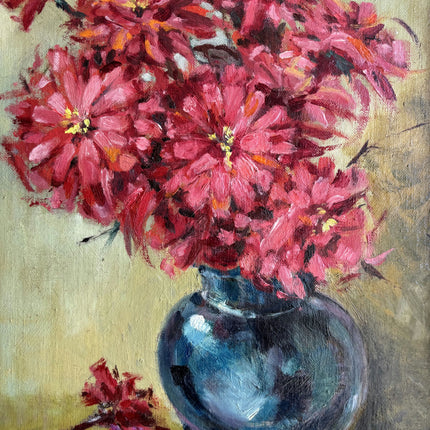 Refined Floral Still Life Oil Painting "Blue Vase" Handcrafted Artwork Holland Art Shop