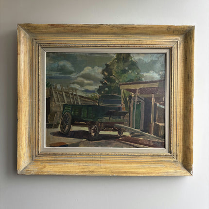 Classic Farm Oil Painting "Wooden Cart" Vintage Art Holland Art Shop