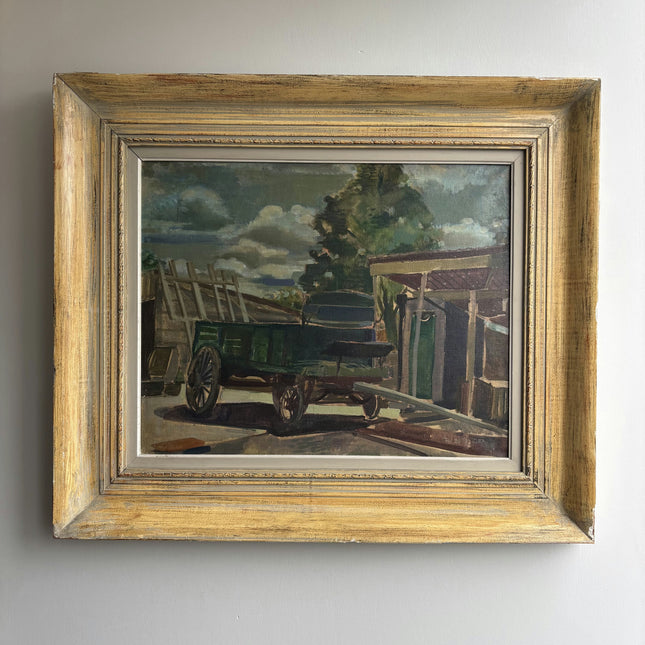 Classic Farm Oil Painting "Wooden Cart" Vintage Art Holland Art Shop