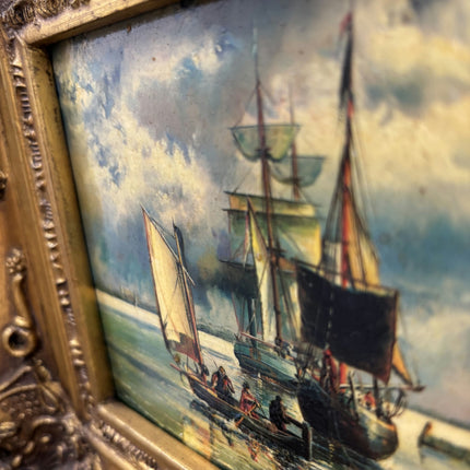 19th Century Antique Seascape Oil Painting "Golden Frame" Small Artwork Holland Art Shop