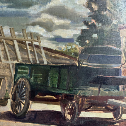 Classic Farm Oil Painting "Wooden Cart" Vintage Art Holland Art Shop