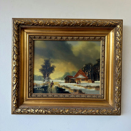 Intriguing Oil Painting Winter Landscape "Winter Stroll" Small Artwork Holland Art Shop