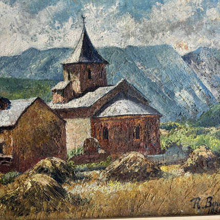 Elegant Landscape Oil Painting "Village Church" Vintage Small Artwork Holland Art Shop