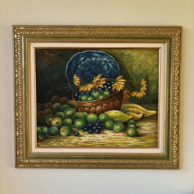 Figurative Oil Painting Still Life "Fruit Basket" Antique Medium Art Holland Art Shop