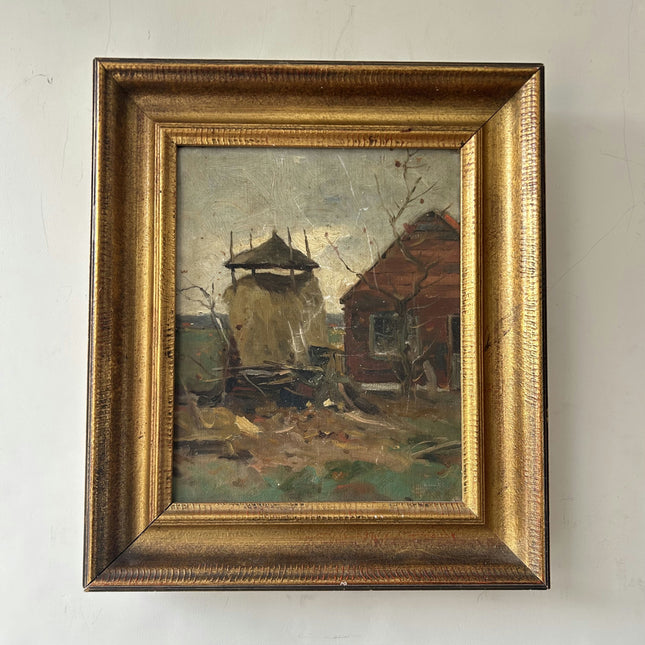 1907 Antique Landscape Oil Painting "Woman With Hat" Small Artwork Holland Art Shop