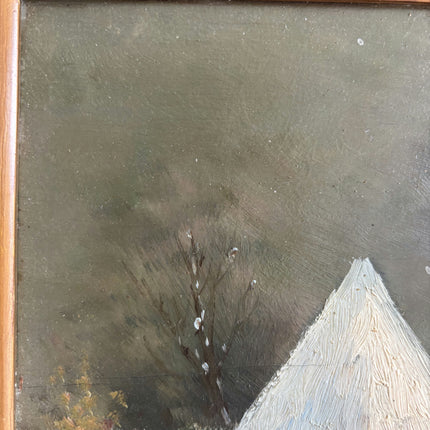 Original Winter Landscape Oil Painting "Snowy Cottage" Vintage Small Artwork Holland Art Shop