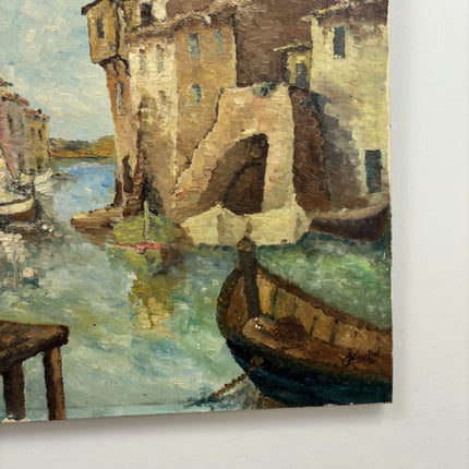 Traditional Cityscape Oil Painting "Wooden Boats" Refined Spanish Art Holland Art Shop