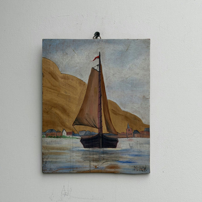 Detailed Harbor Scene Oil Painting "Sailing Ship" Expressive Small Art Holland Art Shop