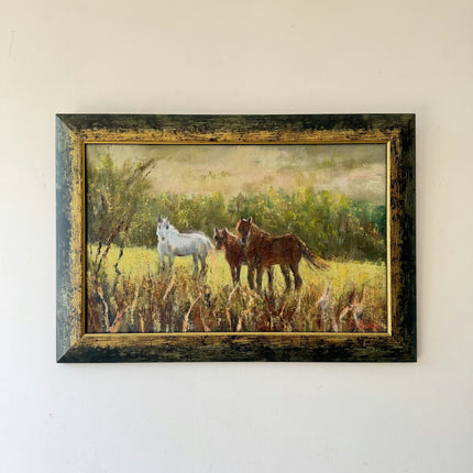 Detailed Animals Oil Painting "Grazing Horses" Original Artwork Holland Art Shop