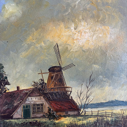 Expressive Landscape Oil Painting "Thatched Windmill" Original Art Holland Art Shop