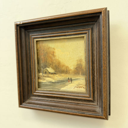 Refined Winter Landscape Oil Painting "Two Figures" Expressive Small Artwork Holland Art Shop