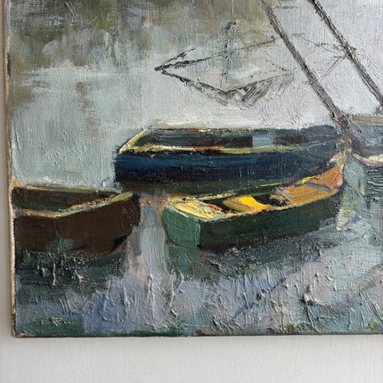 Elegant Harbor Scene Oil Painting "Docked Boats" Timeless Art Holland Art Shop