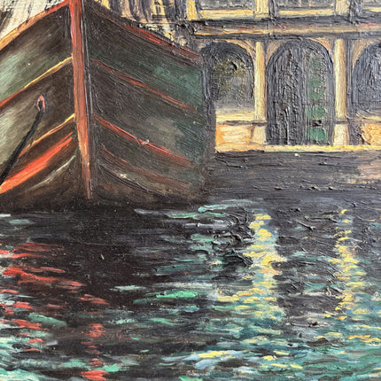 Handcrafted Harbor Scene Oil Painting "Docked Gondola" Original Art Holland Art Shop