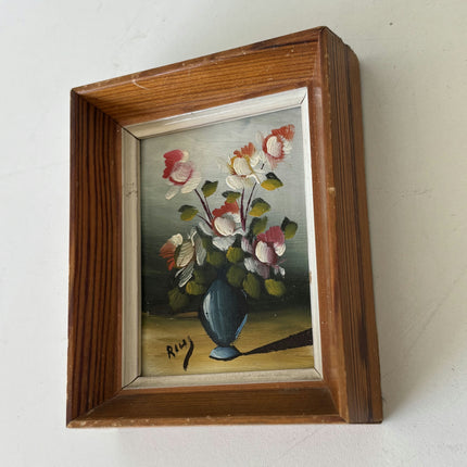 Rustic Flowery Still Life Oil Painting "Blue Vase" Elegant Small Artwork Holland Art Shop
