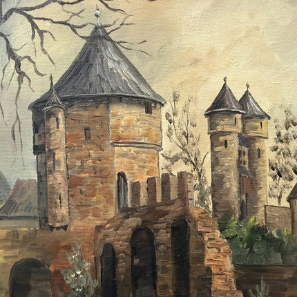 Original Cityscape Oil Painting "Stone Towers" Rustic Small Artwork Holland Art Shop