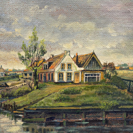 1940 Landscape Oil Painting "Riverside House" Large Artwork Holland Art Shop
