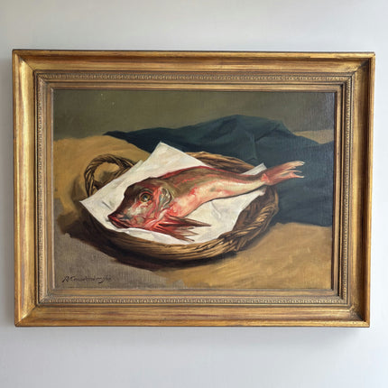 Detailed Still Life Oil Painting "Red Fish" Timeless Belgique Artwork Holland Art Shop