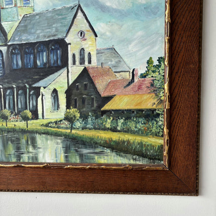 Ca. 1910 Cityscape Oil Painting "Riverside Church" Elegant Artwork Holland Art Shop