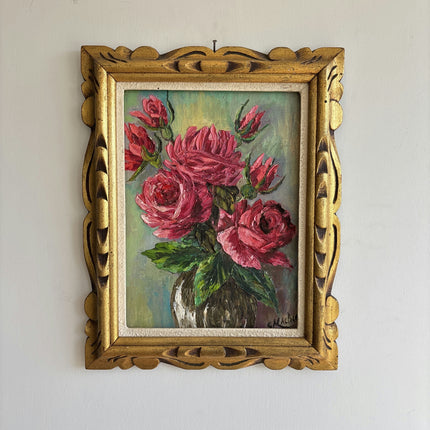 Expressive Floral Still Life Oil Painting "Pink Roses" Handcrafted Small Artwork Holland Art Shop