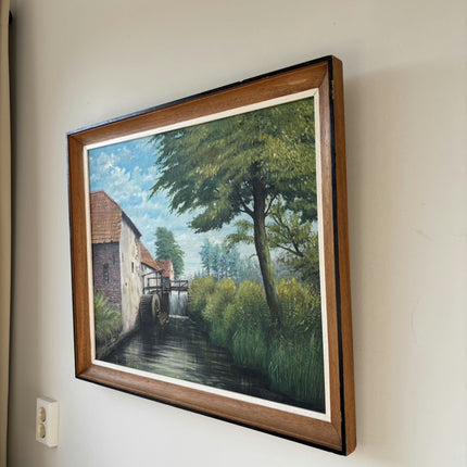Original Landscape Oil Painting "Watermill Wheel" Traditional Artwork Holland Art Shop