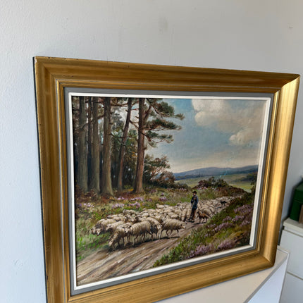 Remarkable Oil Painting Landscape "Shepherd With Sheep" Wonderful Medium Art Holland Art Shop
