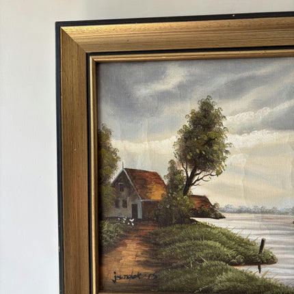 Traditional Landscape Oil Painting "Riverside House" Original Small Art Holland Art Shop
