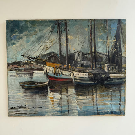 Original Harbor Scene Oil Painting "Docked Boat" Handcrafted Artwork Holland Art Shop