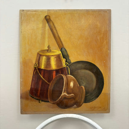 Expressive Still Life Oil Painting "Copper Kettle" Vintage Small Artwork Holland Art Shop