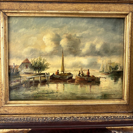 Handcrafted Oil Painting Scenery "River Scene" Fine Small Artwork Holland Art Shop