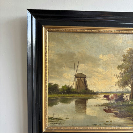 Handcrafted Landscape Oil Painting "Thatched Windmill" Original Art Holland Art Shop