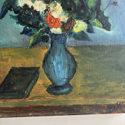 Vintage Floral Still Life Oil Painting "Blue Vase" Rustic Small Artwork Holland Art Shop