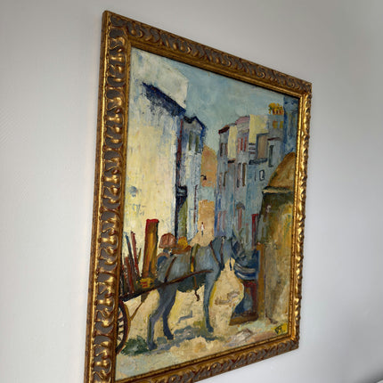 Fine Oil Painting Cityscape "Street Cart Horse" Handcrafted Medium Art Holland Art Shop