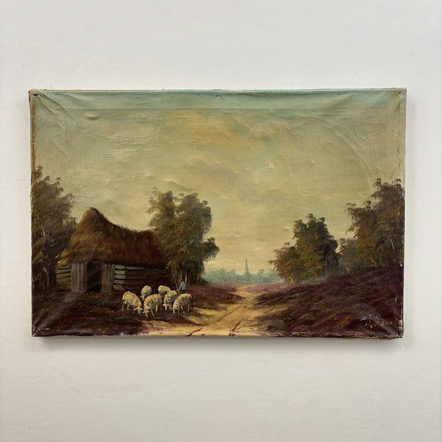 Vintage Landscape Oil Painting "Shepherd Nextdoor" Original Art Holland Art Shop