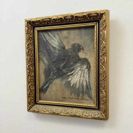 Vintage Animals Oil Painting "Fighting Crows" Expressive Small Artwork Holland Art Shop