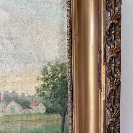 19th Century Antique Landscape Oil Painting "Thatched Cottage" Large Art Holland Art Shop