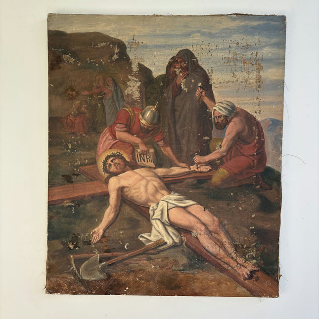 19th Century Antique Religious  Oil Painting "Crucified Man" Artwork Holland Art Shop