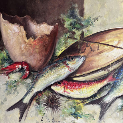 Original Still Life Oil Painting "Fresh Fish" Expressive Large Artwork Holland Art Shop